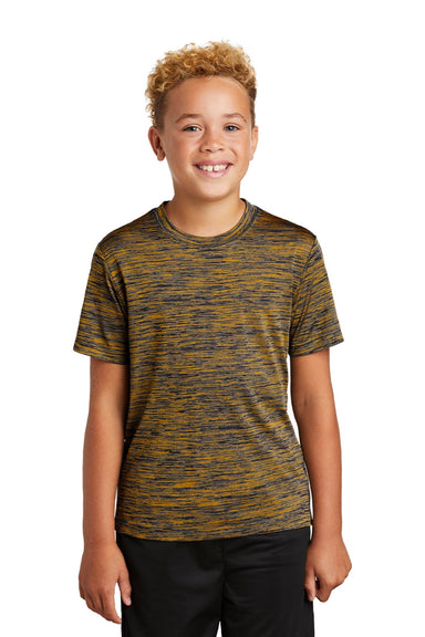 Sport-Tek YST390 Youth Electric Heather Moisture Wicking Short Sleeve Crewneck T-Shirt Gold/Black Electric Model Front