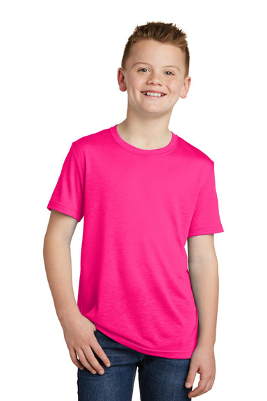 Sport-Tek YST450 Youth Competitor Moisture Wicking Short Sleeve Crewneck T-Shirt Neon Pink Model Front