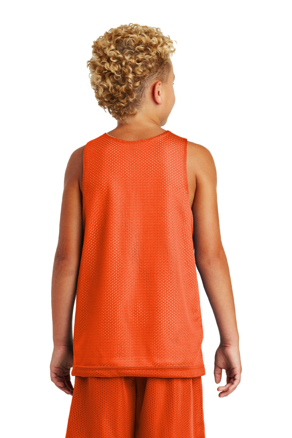 Sport-Tek YST500 Youth Reversible Mesh Moisture Wicking Tank Top Deep Orange Model Back