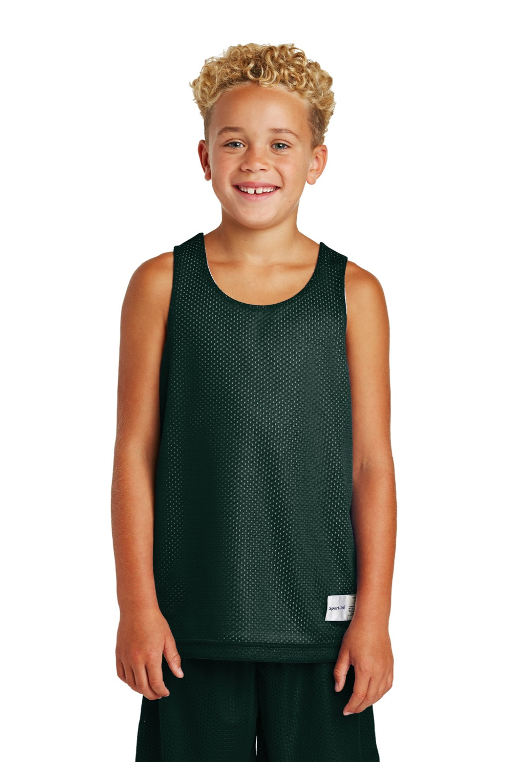 Sport-Tek YST500 Youth Reversible Mesh Moisture Wicking Tank Top Forest Green Model Front