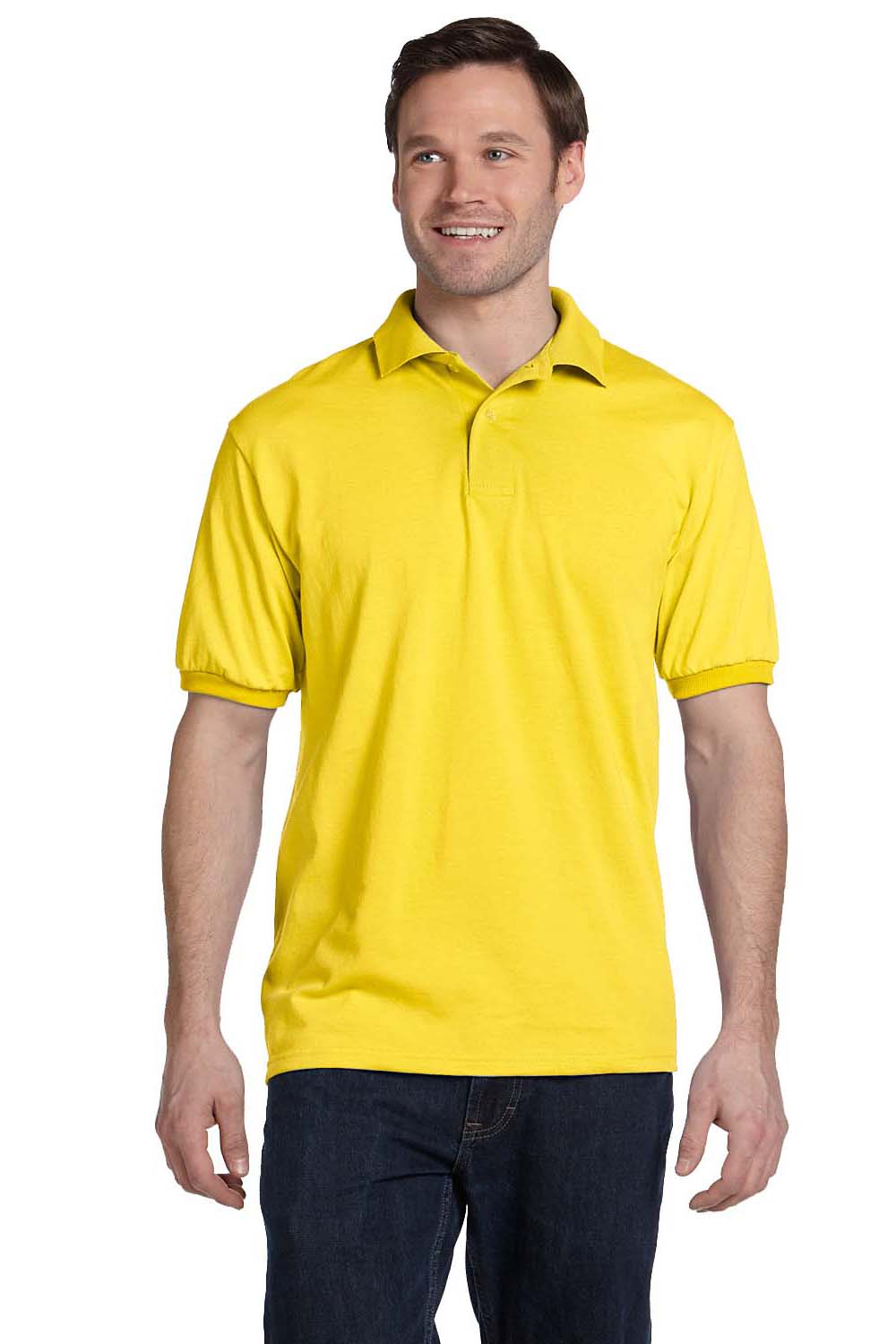 Hanes 054 Mens EcoSmart Short Sleeve Polo Shirt Yellow Front