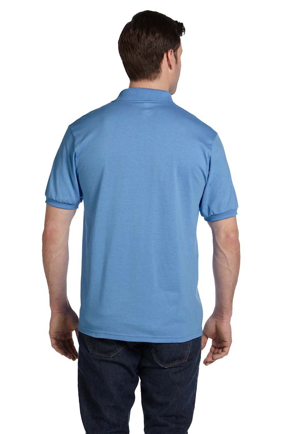 Hanes 054 Mens EcoSmart Short Sleeve Polo Shirt Carolina Blue Back