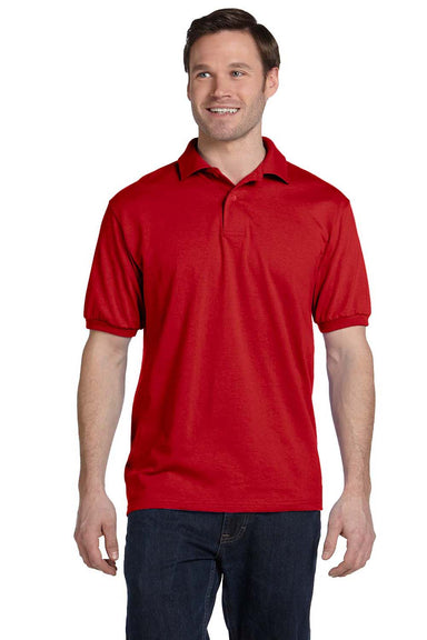 Hanes 054 Mens EcoSmart Short Sleeve Polo Shirt Red Front