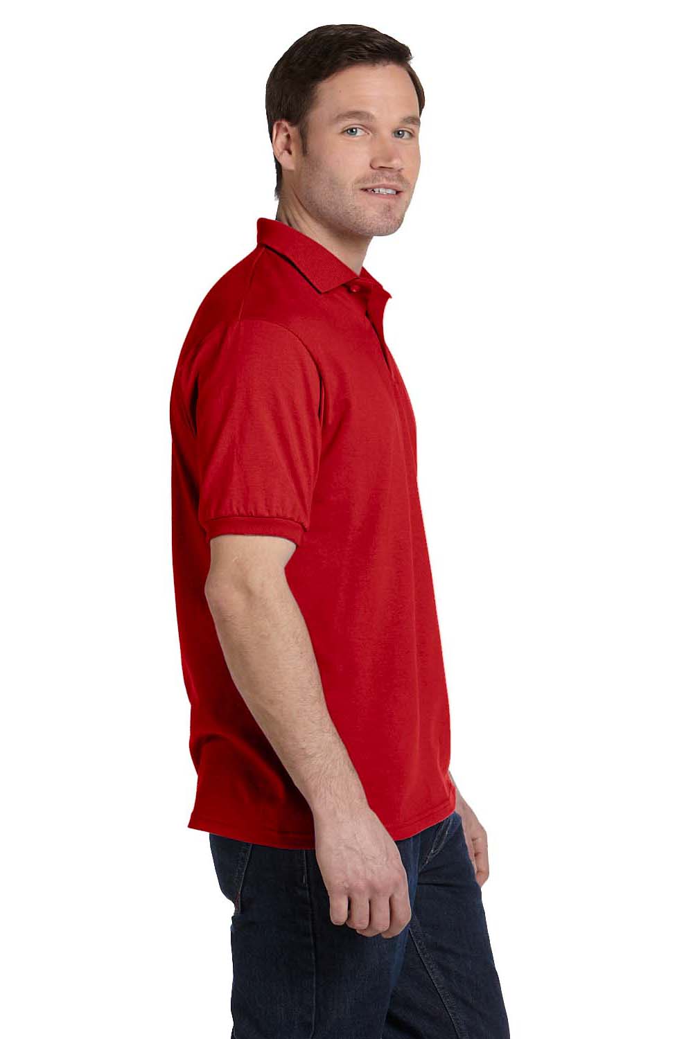 Hanes 054 Mens EcoSmart Short Sleeve Polo Shirt Red Side