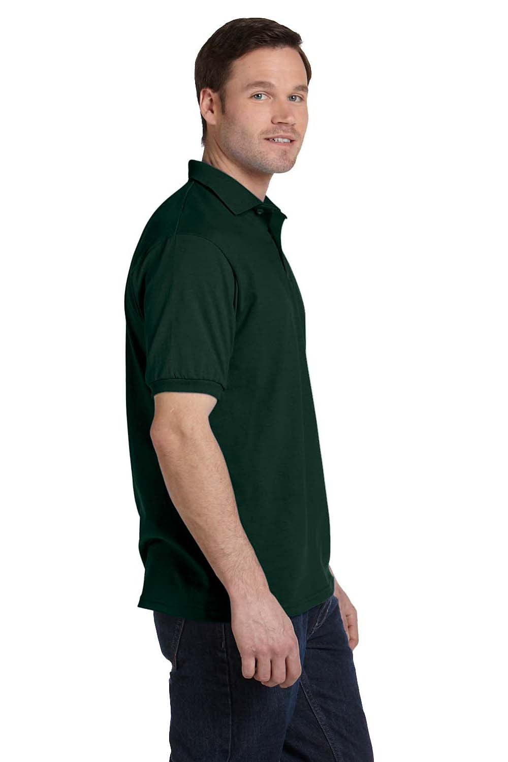 Hanes 054 Mens EcoSmart Short Sleeve Polo Shirt Forest Green Side