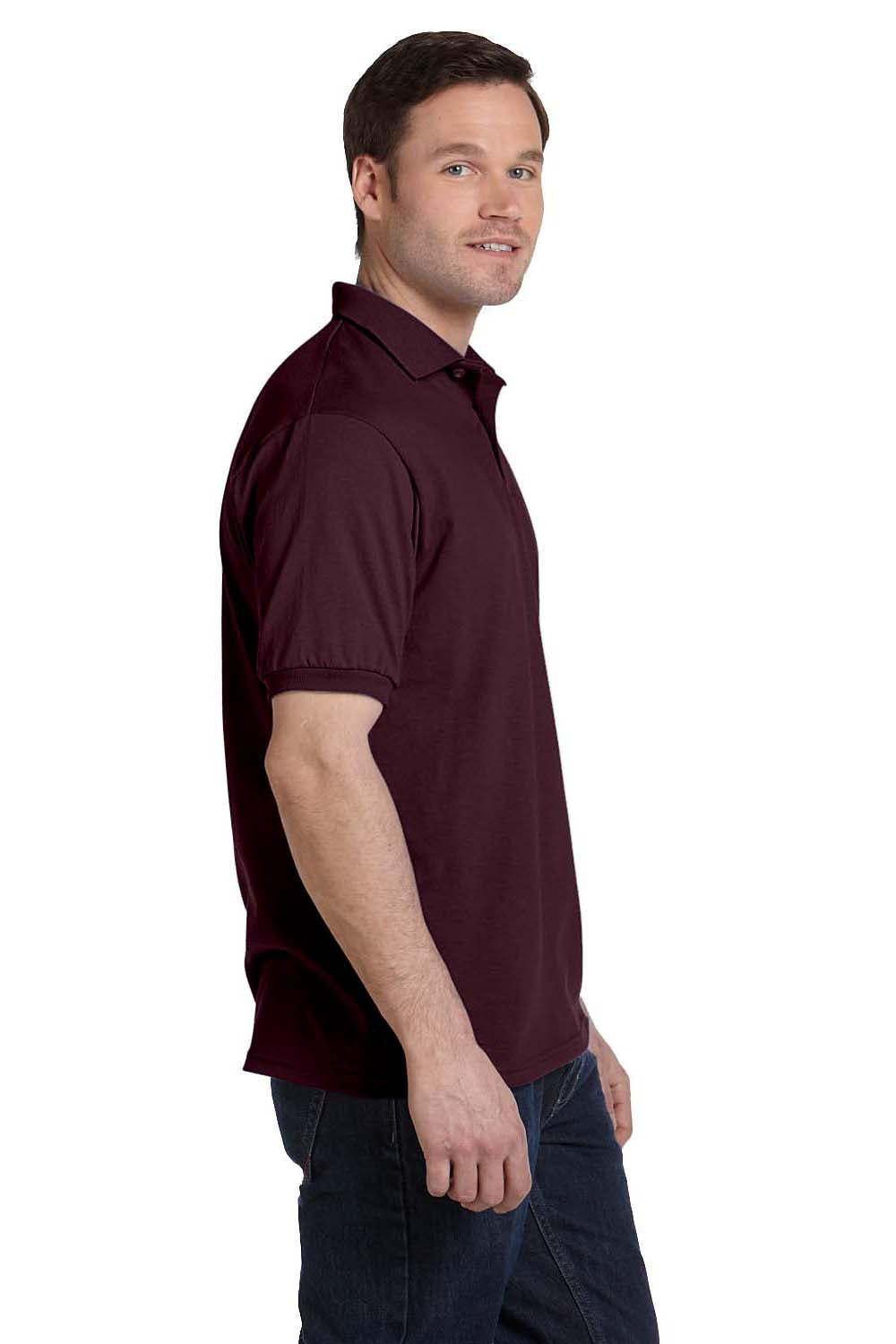 Hanes 054 Mens EcoSmart Short Sleeve Polo Shirt Maroon Side