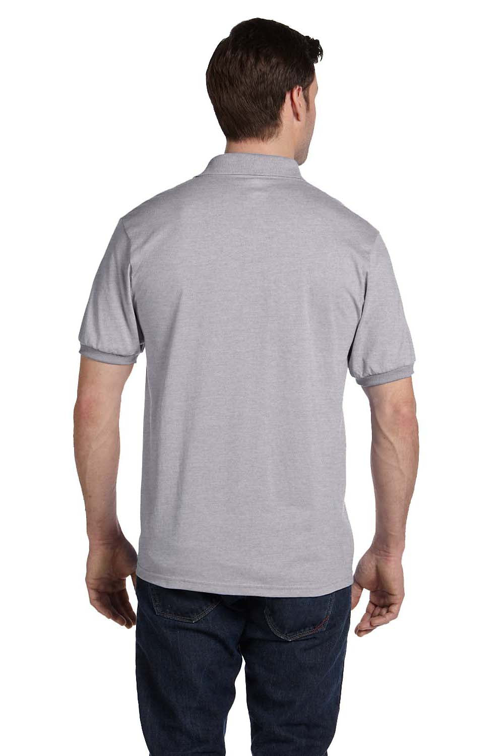 Hanes 054 Mens EcoSmart Short Sleeve Polo Shirt Light Steel Grey Back