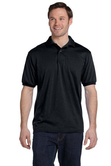 Hanes 054 Mens EcoSmart Short Sleeve Polo Shirt Black Front