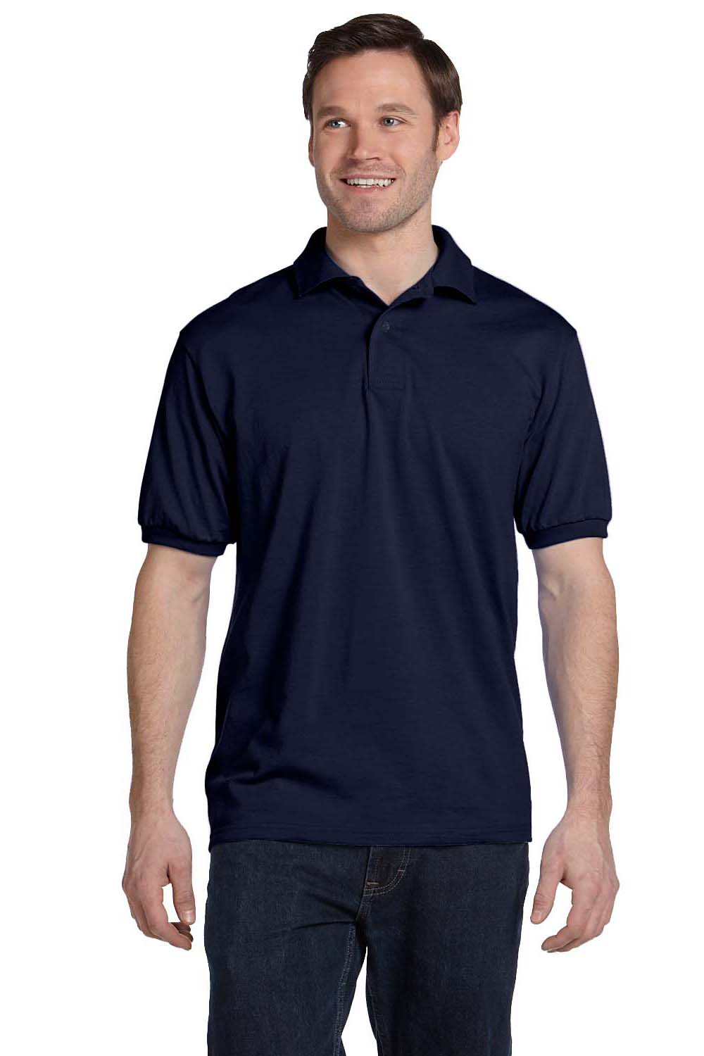 Hanes 054 Mens EcoSmart Short Sleeve Polo Shirt Navy Blue Front