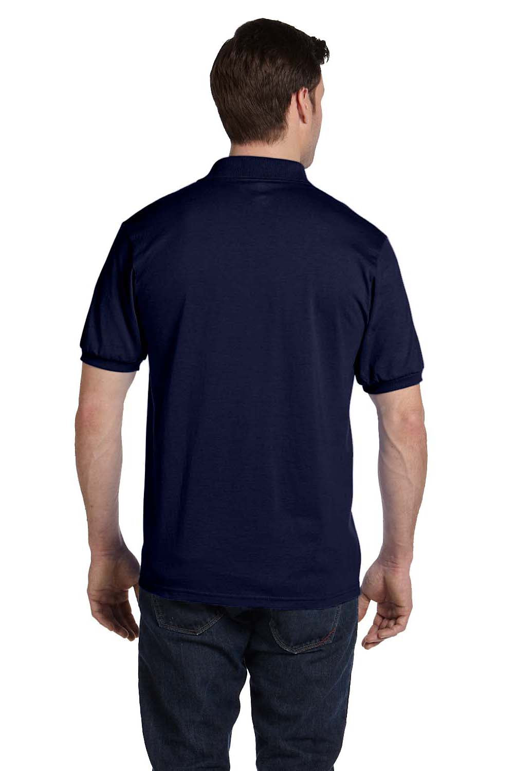 Hanes 054 Mens EcoSmart Short Sleeve Polo Shirt Navy Blue Back