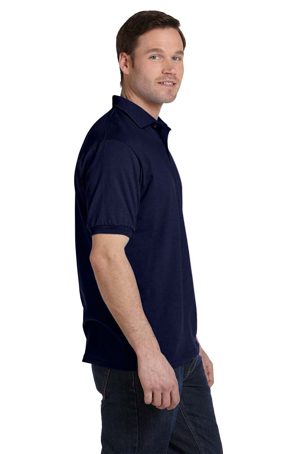 Hanes 054 Mens EcoSmart Short Sleeve Polo Shirt Navy Blue Side