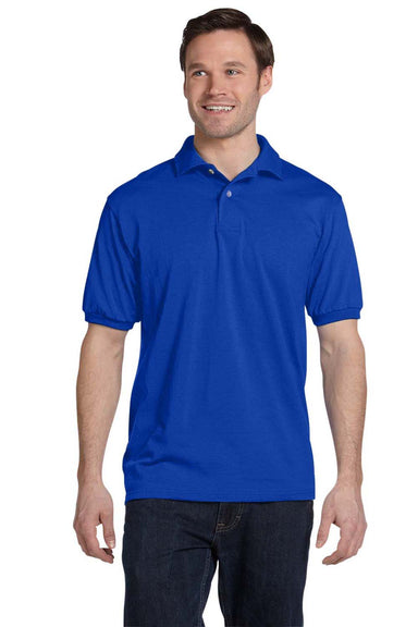 Hanes 054 Mens EcoSmart Short Sleeve Polo Shirt Royal Blue Front