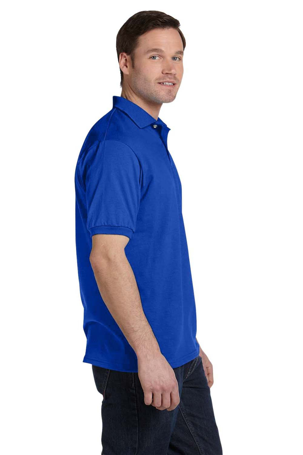 Hanes 054 Mens EcoSmart Short Sleeve Polo Shirt Royal Blue Side