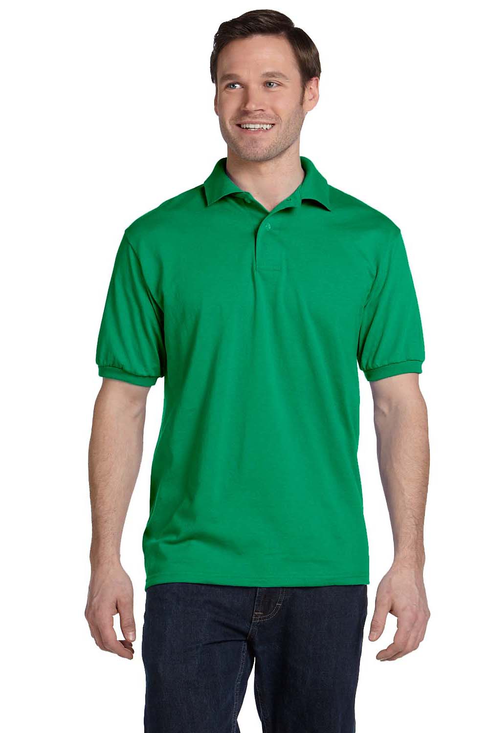 Hanes 054 Mens EcoSmart Short Sleeve Polo Shirt Kelly Green Front