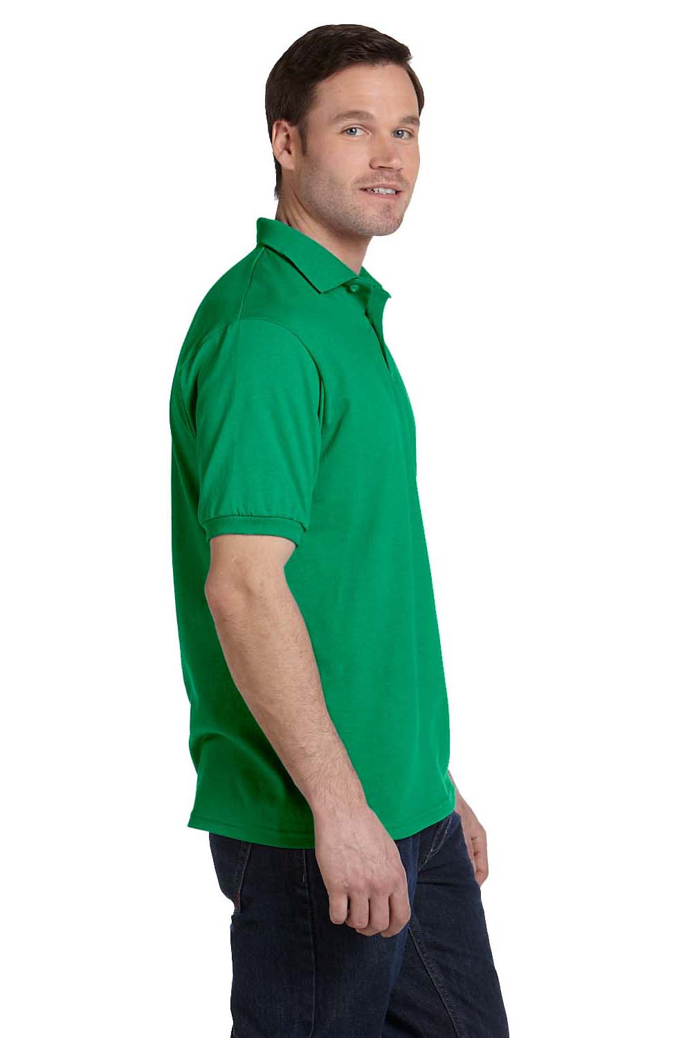 Hanes 054 Mens EcoSmart Short Sleeve Polo Shirt Kelly Green Side