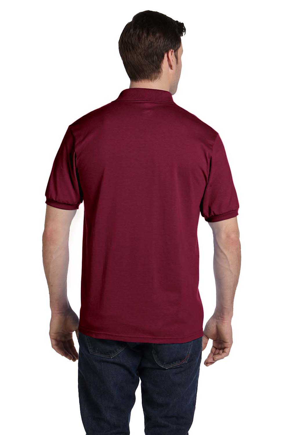Hanes 054 Mens EcoSmart Short Sleeve Polo Shirt Cardinal Red Back