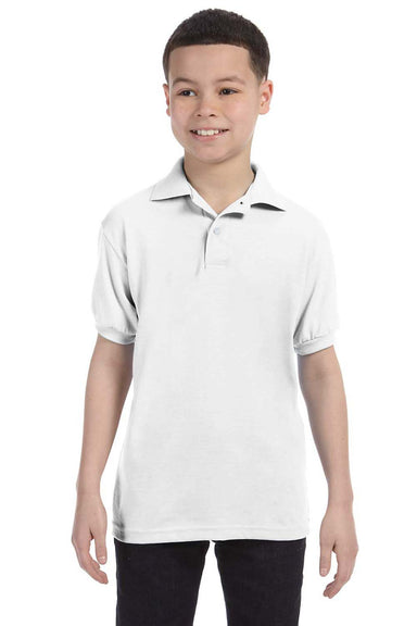 Hanes 054Y Youth EcoSmart Short Sleeve Polo Shirt White Front