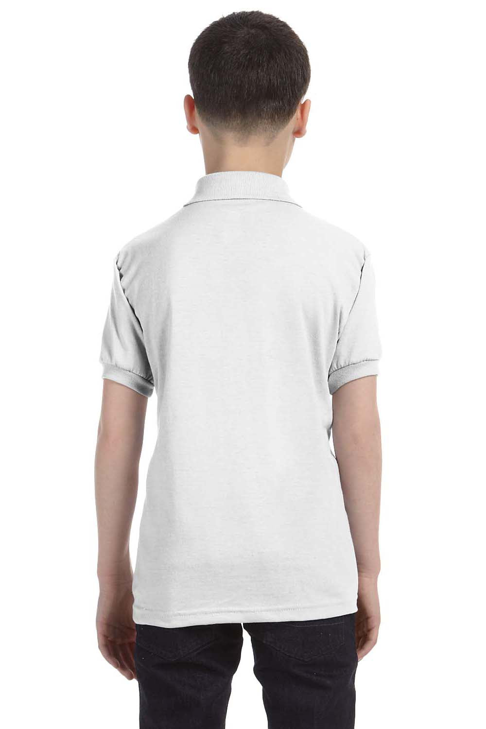 Hanes 054Y Youth EcoSmart Short Sleeve Polo Shirt White Back