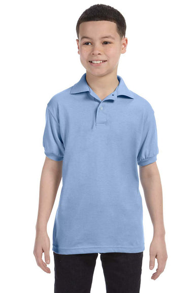 Hanes 054Y Youth EcoSmart Short Sleeve Polo Shirt Light Blue Front