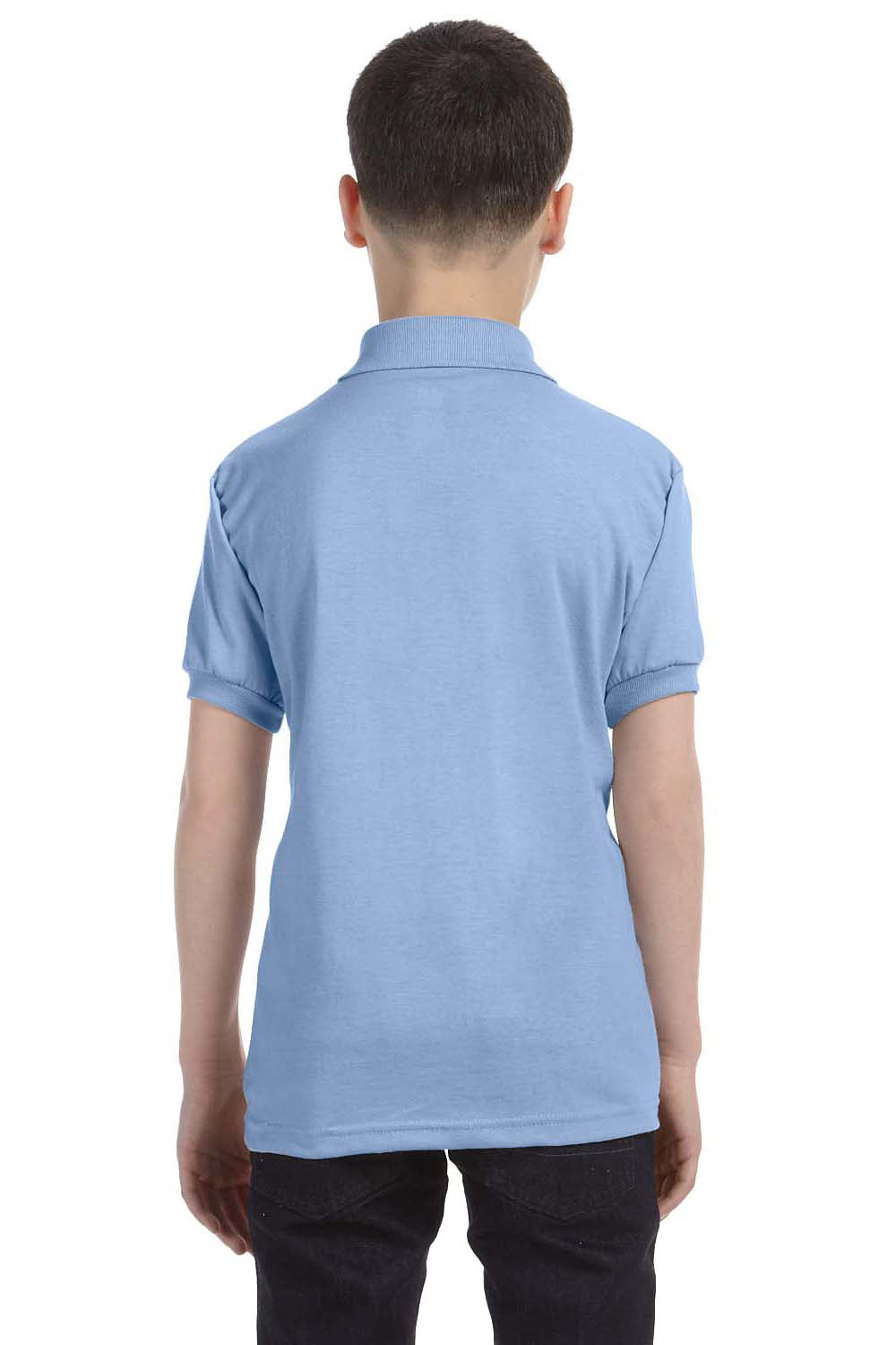 Hanes 054Y Youth EcoSmart Short Sleeve Polo Shirt Light Blue Back