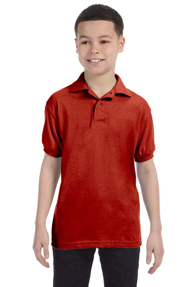 Hanes 054Y Youth EcoSmart Short Sleeve Polo Shirt Red Front