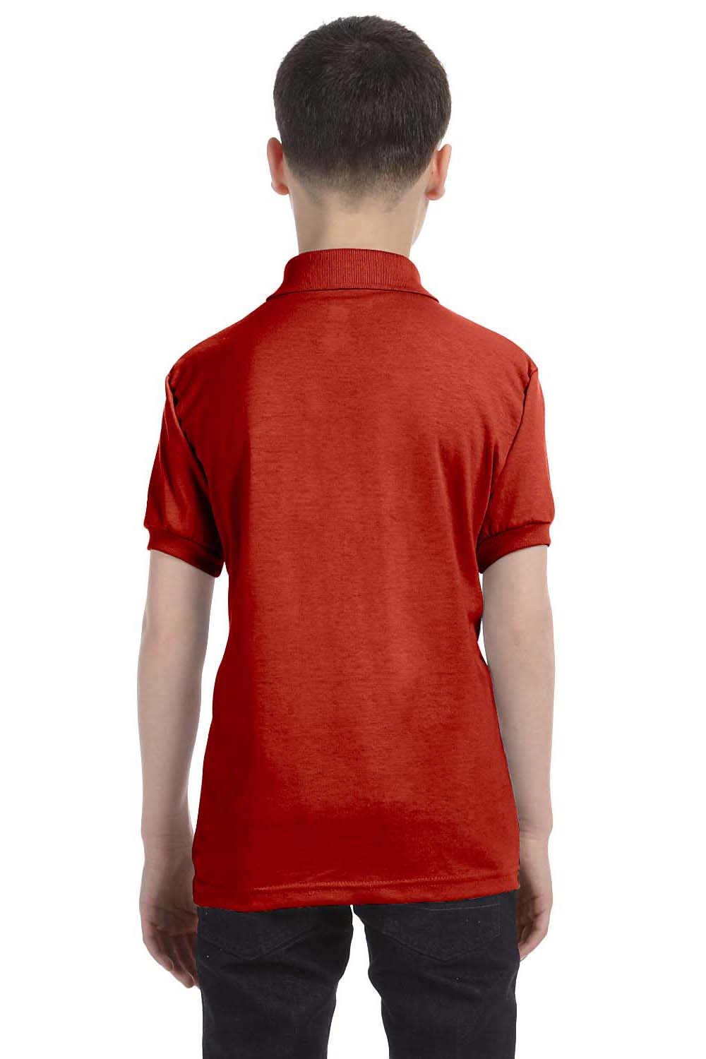 Hanes 054Y Youth EcoSmart Short Sleeve Polo Shirt Red Back