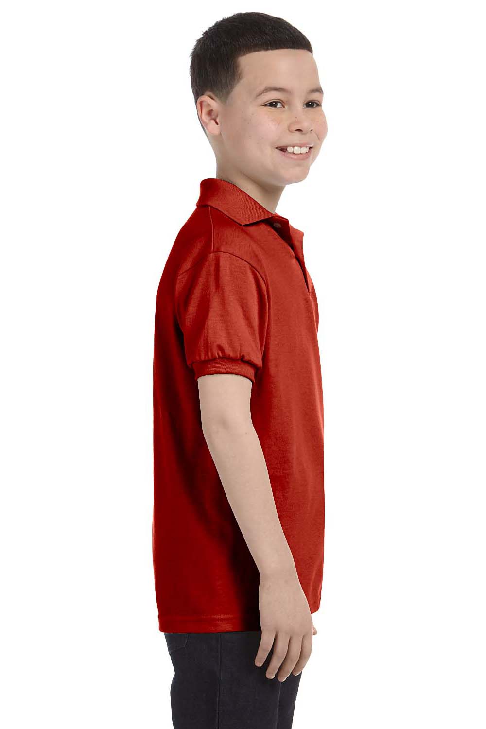 Hanes 054Y Youth EcoSmart Short Sleeve Polo Shirt Red Side