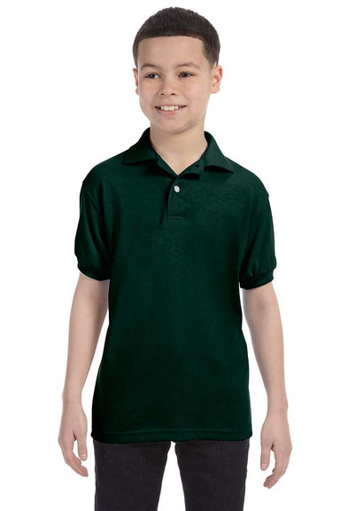 Hanes 054Y Youth EcoSmart Short Sleeve Polo Shirt Forest Green Front