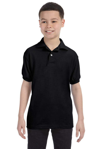 Hanes 054Y Youth EcoSmart Short Sleeve Polo Shirt Black Front