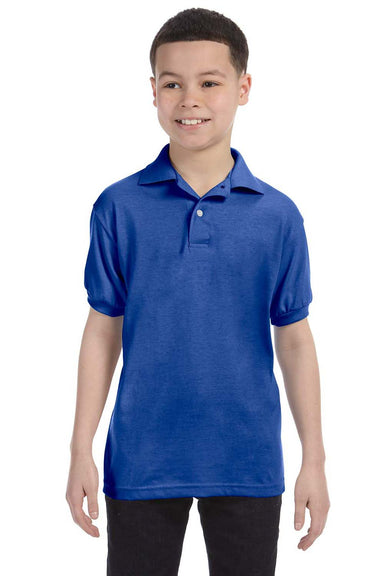 Hanes 054Y Youth EcoSmart Short Sleeve Polo Shirt Royal Blue Front