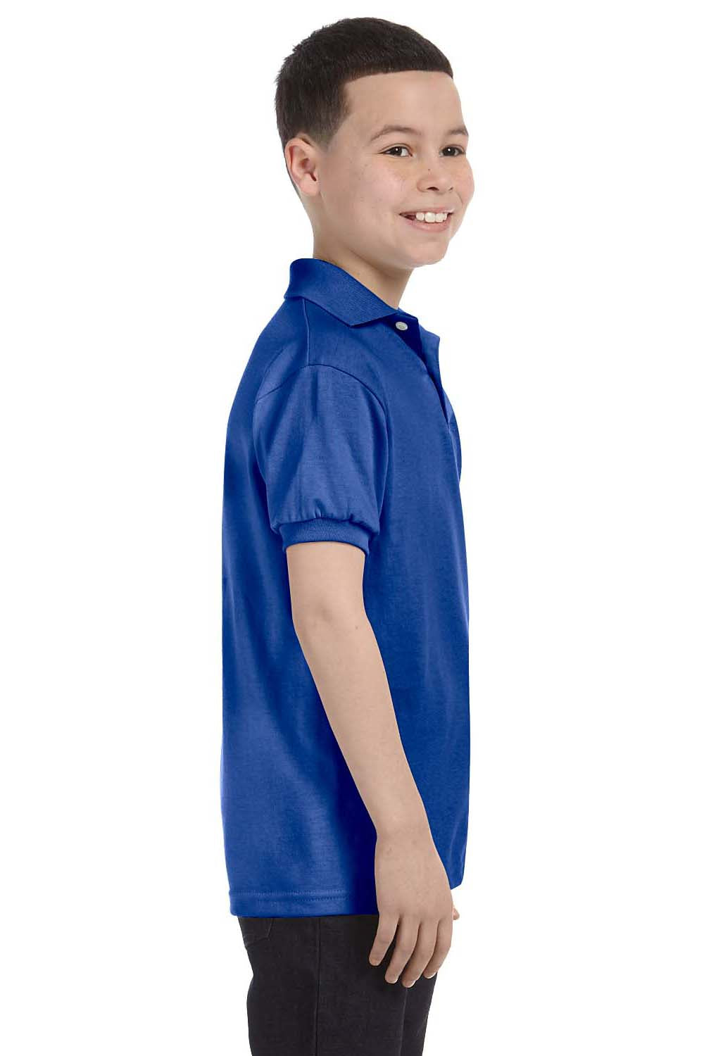 Hanes 054Y Youth EcoSmart Short Sleeve Polo Shirt Royal Blue Side