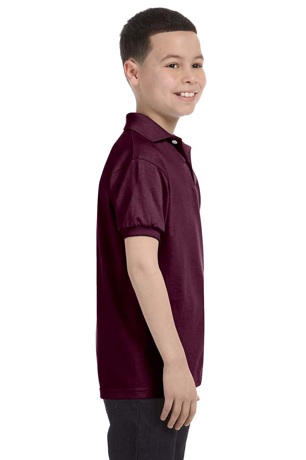 Hanes 054Y Youth EcoSmart Short Sleeve Polo Shirt Maroon Side