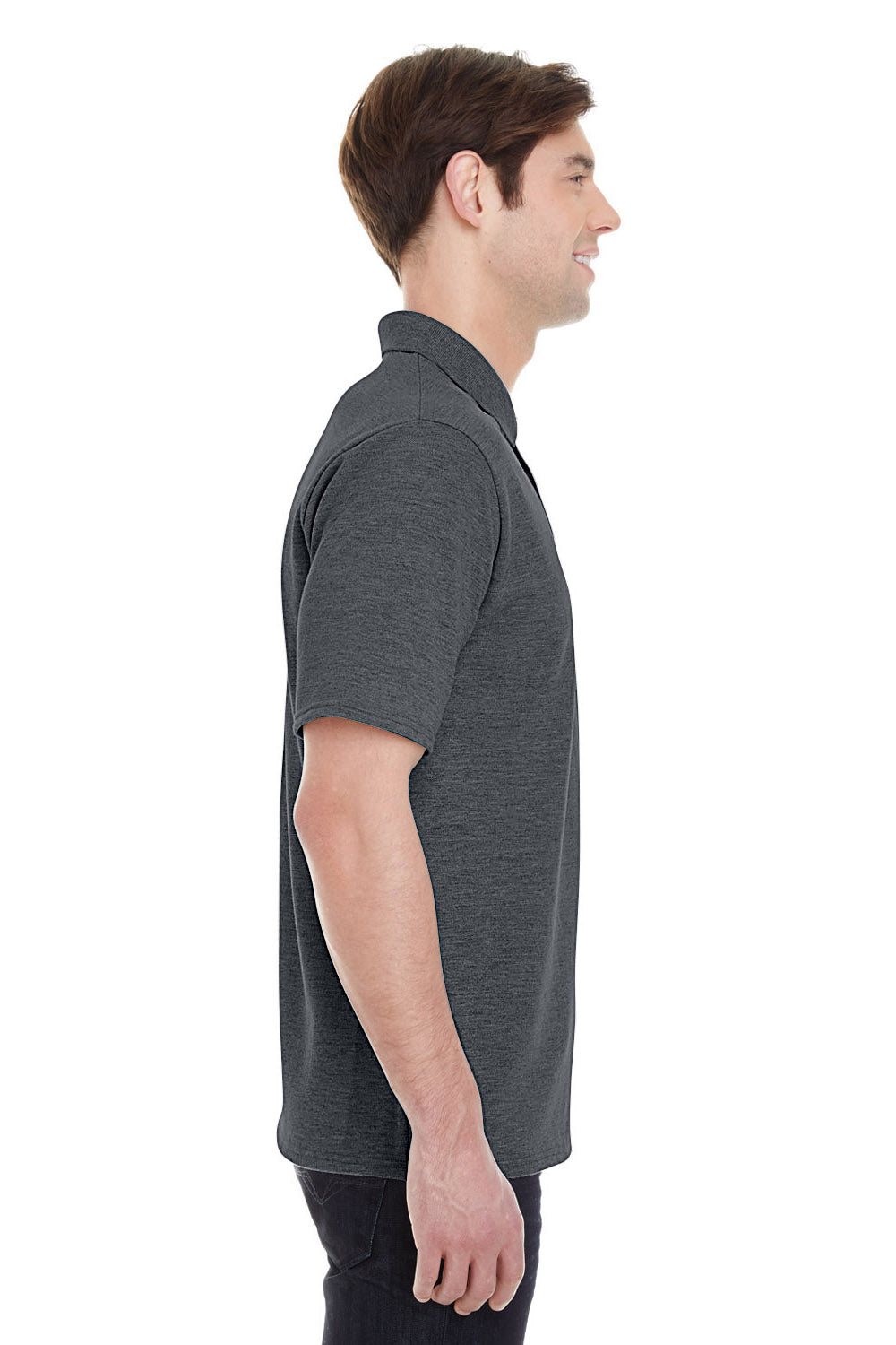 Hanes 055P Mens X-Temp Fresh IQ Moisture Wicking Short Sleeve Polo Shirt Heather Charcoal Grey Side
