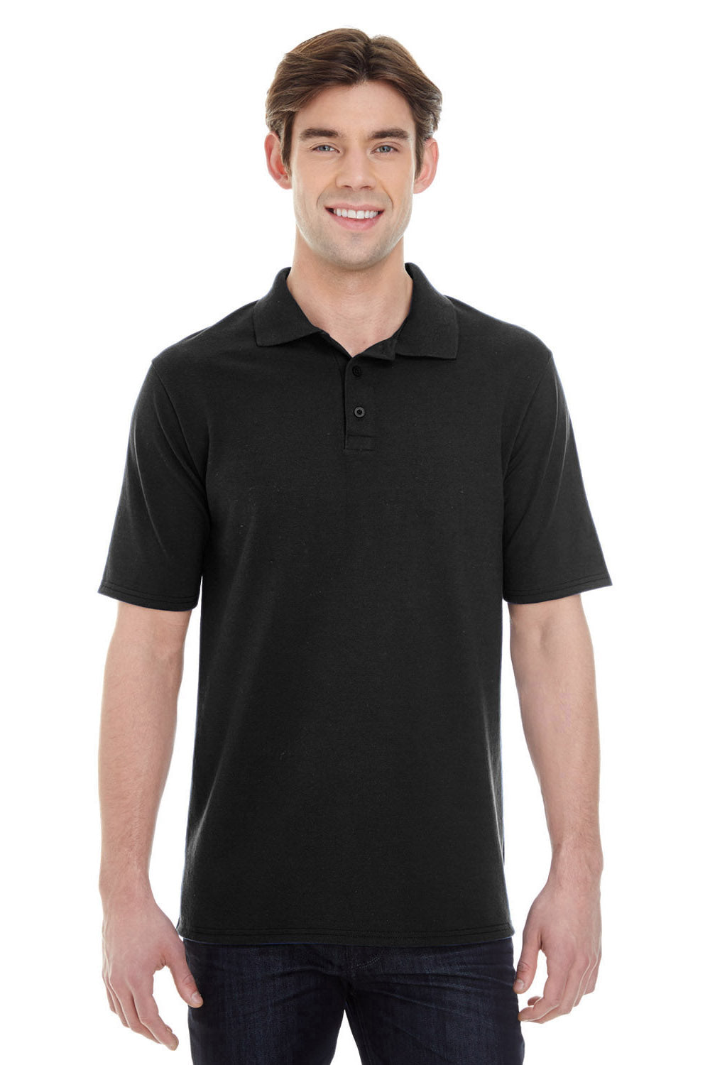 Hanes 055P Mens X-Temp Fresh IQ Moisture Wicking Short Sleeve Polo Shirt Black Front