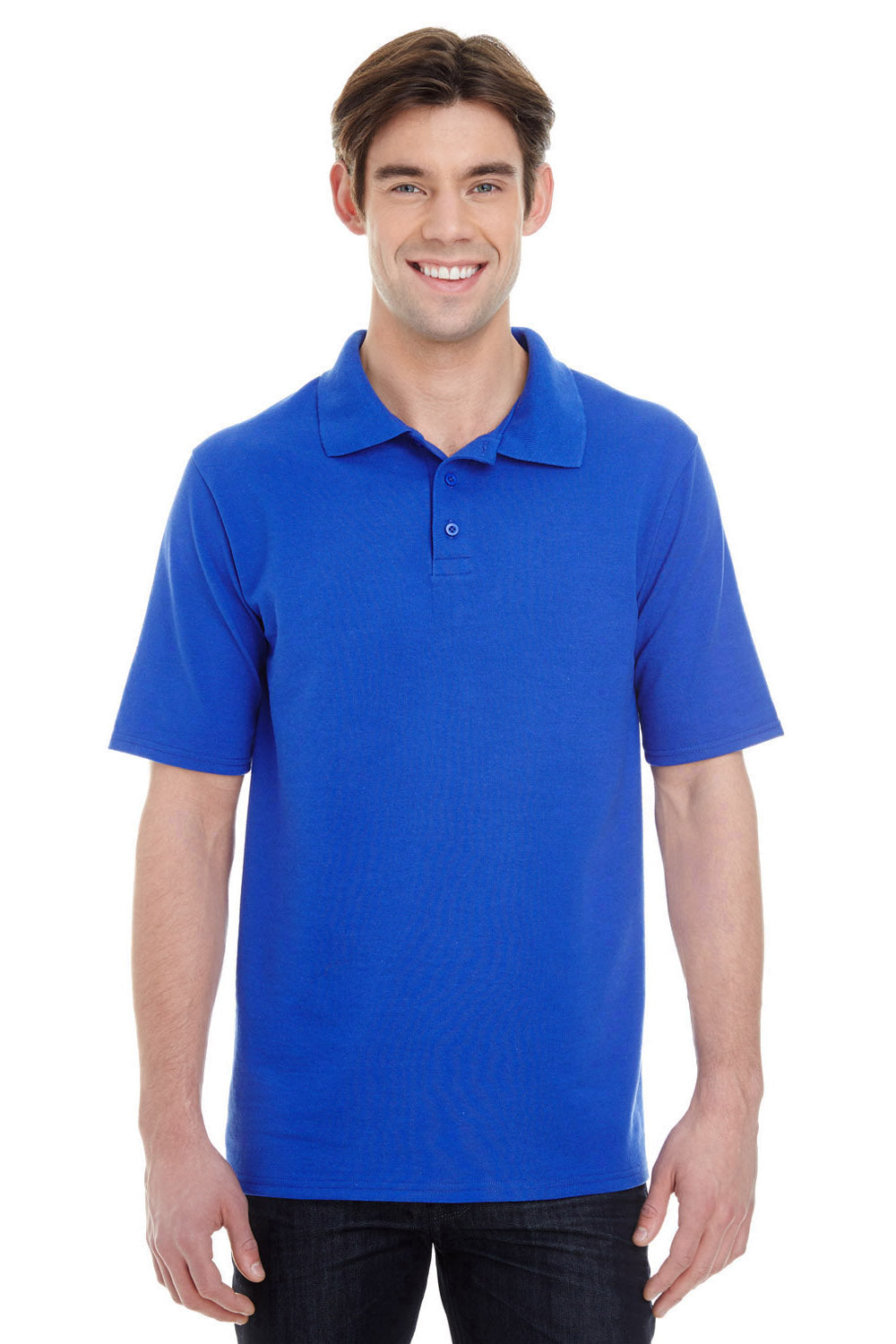 Hanes 055P Mens X-Temp Fresh IQ Moisture Wicking Short Sleeve Polo Shirt Royal Blue Front