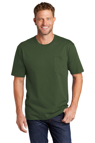 CornerStone Mens Short Sleeve Crewneck T-Shirt w/ Pocket Dark Green Front