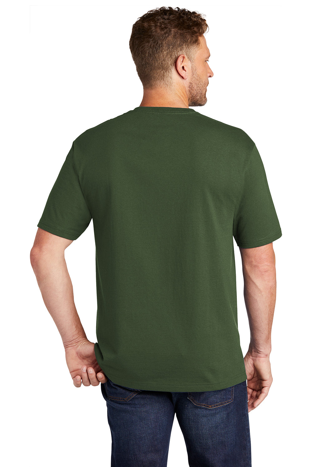 CornerStone Mens Short Sleeve Crewneck T-Shirt w/ Pocket Dark Green Side
