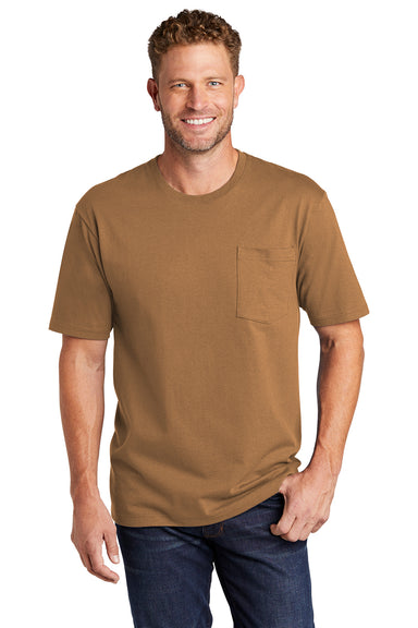 CornerStone Mens Short Sleeve Crewneck T-Shirt w/ Pocket Duck Brown Front