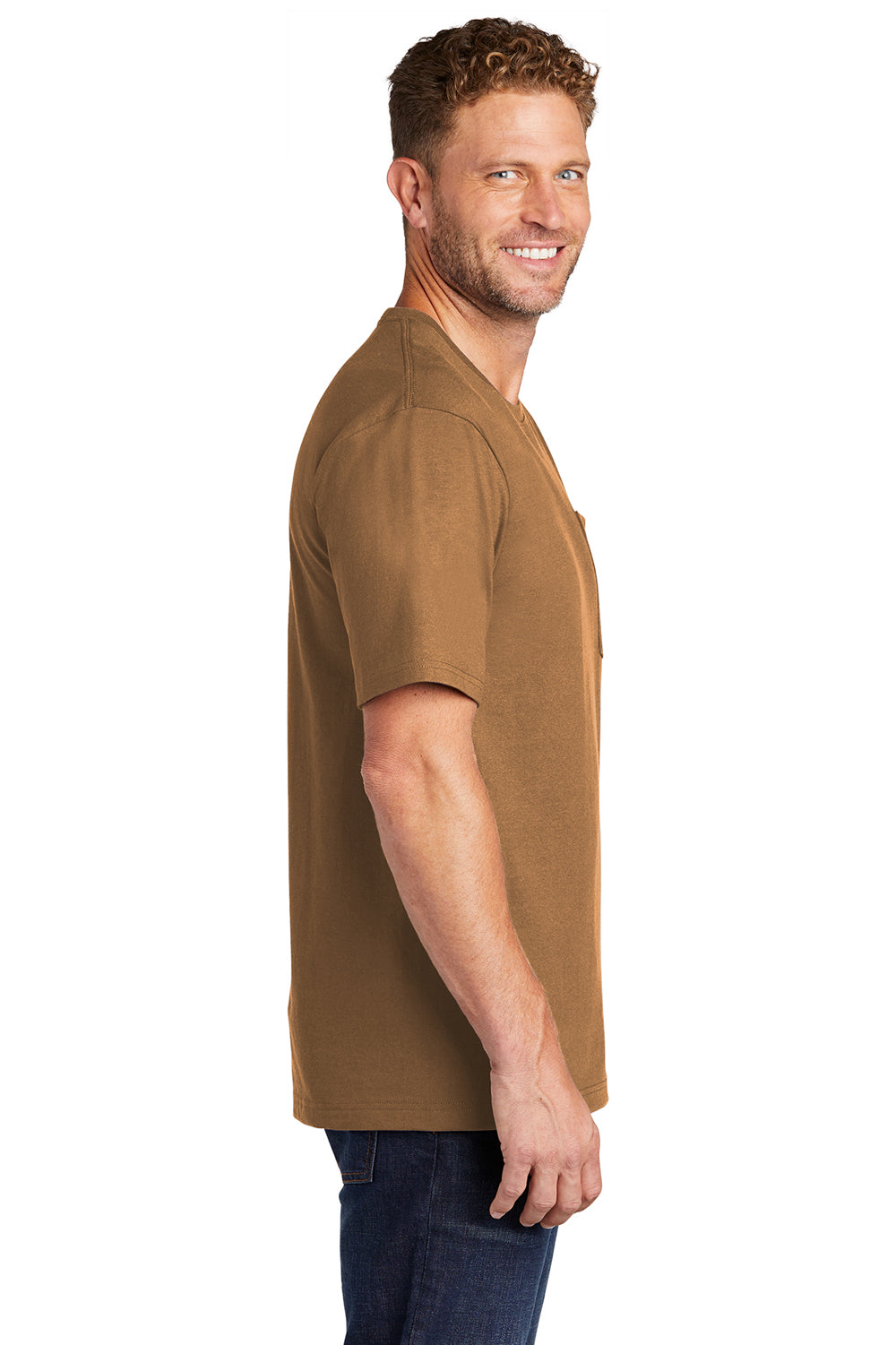 CornerStone Mens Short Sleeve Crewneck T-Shirt w/ Pocket Duck Brown Side