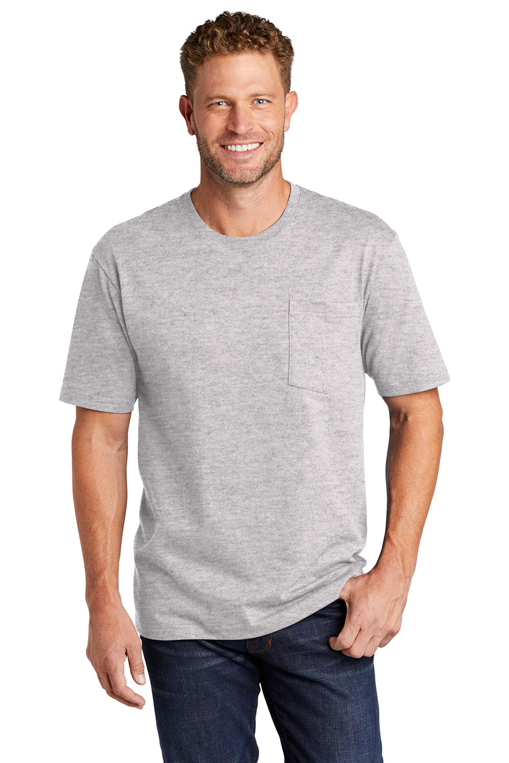 CornerStone Mens Short Sleeve Crewneck T-Shirt w/ Pocket Heather Grey Front