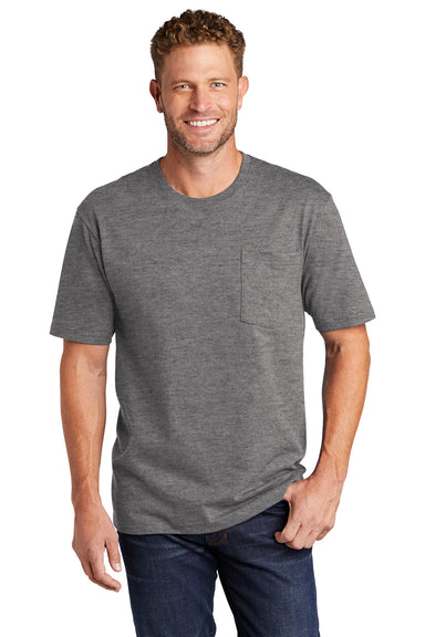 CornerStone Mens Short Sleeve Crewneck T-Shirt w/ Pocket Heather Charcoal Grey Front