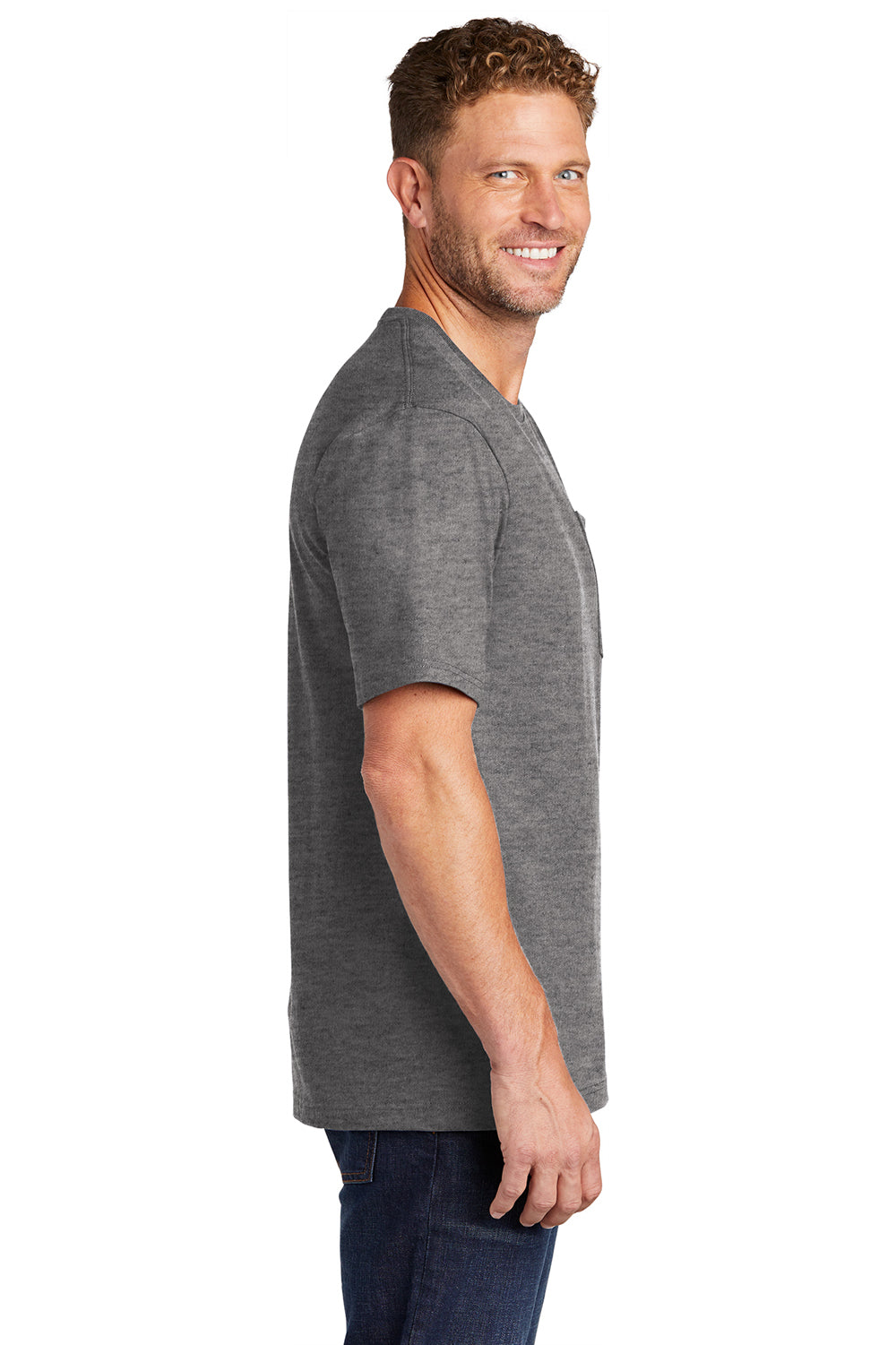 CornerStone Mens Short Sleeve Crewneck T-Shirt w/ Pocket Heather Charcoal Grey Side