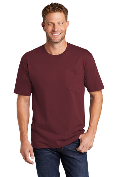CornerStone Mens Short Sleeve Crewneck T-Shirt w/ Pocket Maroon Front