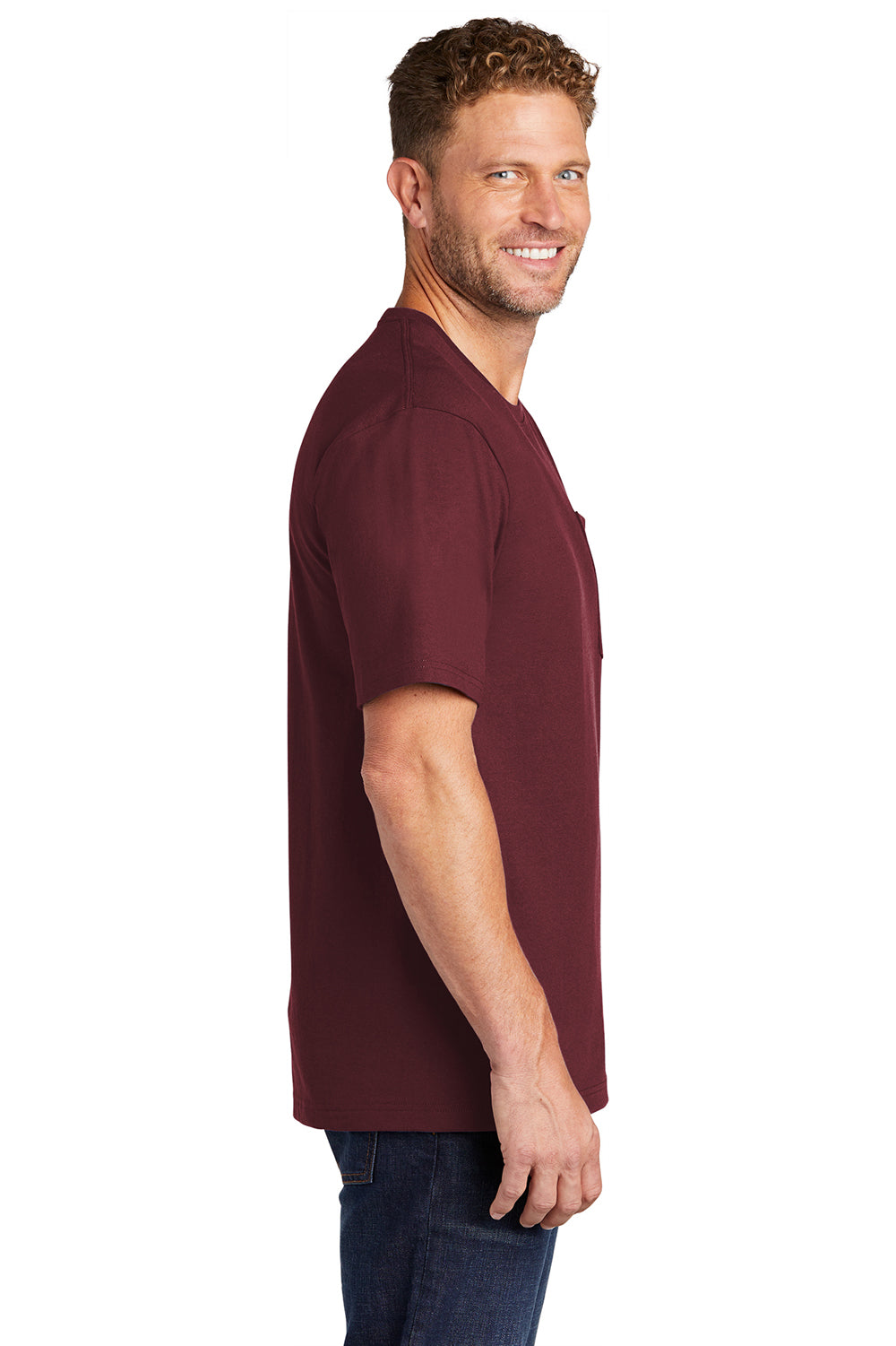 CornerStone Mens Short Sleeve Crewneck T-Shirt w/ Pocket Maroon Side