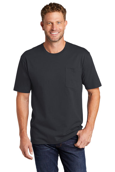 CornerStone Mens Short Sleeve Crewneck T-Shirt w/ Pocket Navy Blue Front