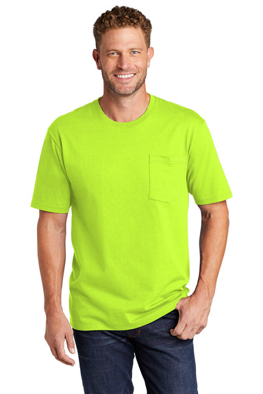 CornerStone Mens Short Sleeve Crewneck T-Shirt w/ Pocket Safety Green Front