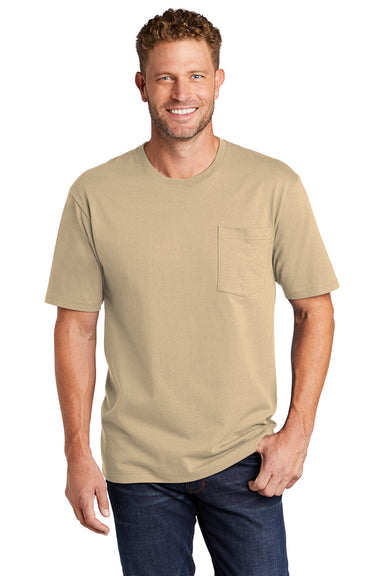 CornerStone Mens Short Sleeve Crewneck T-Shirt w/ Pocket Tan Front