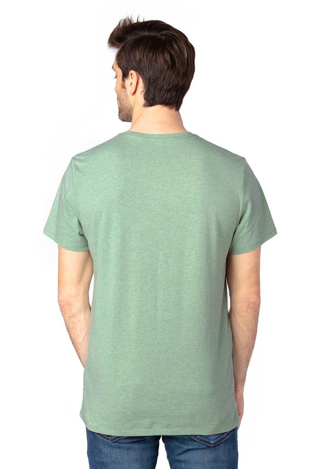 Threadfast Apparel 100A Mens Ultimate Short Sleeve Crewneck T-Shirt Heather Army Green Back
