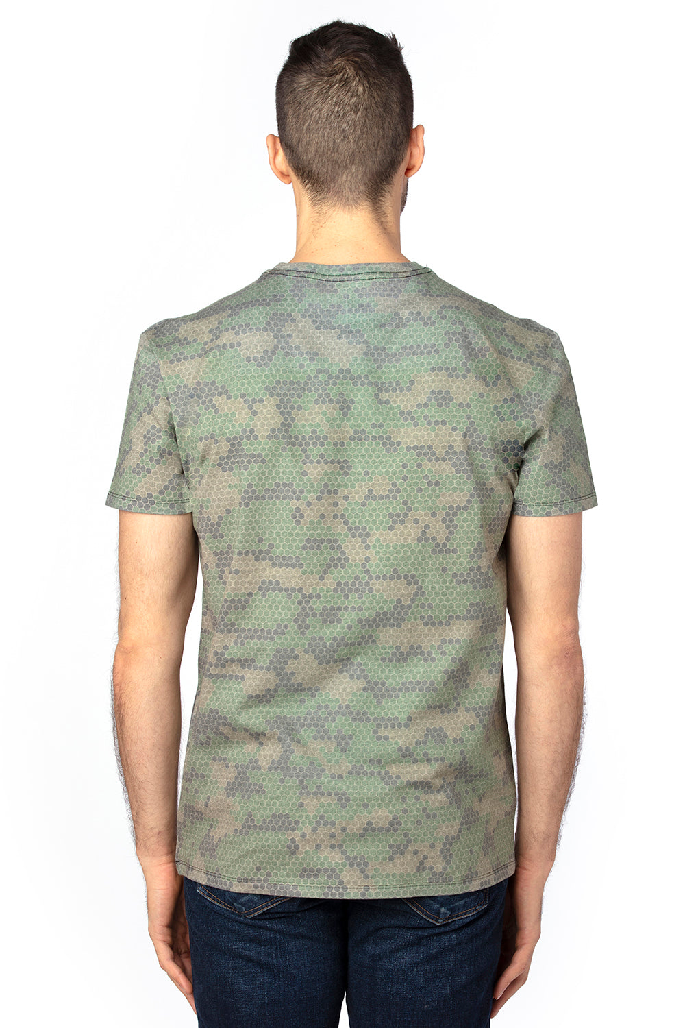 Threadfast Apparel 100A Mens Ultimate Short Sleeve Crewneck T-Shirt Hex Green Camo Back