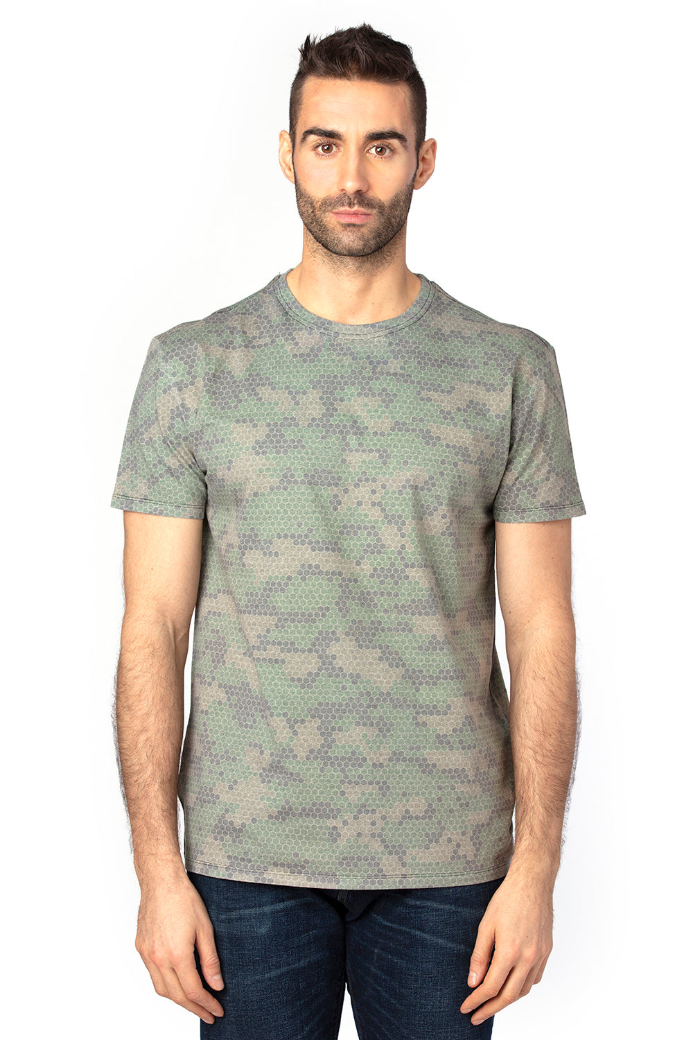 Threadfast Apparel 100A Mens Ultimate Short Sleeve Crewneck T-Shirt Hex Green Camo Front